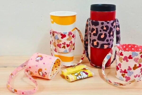 Finished DIY Fabric Cup Holder, a completed DIY project