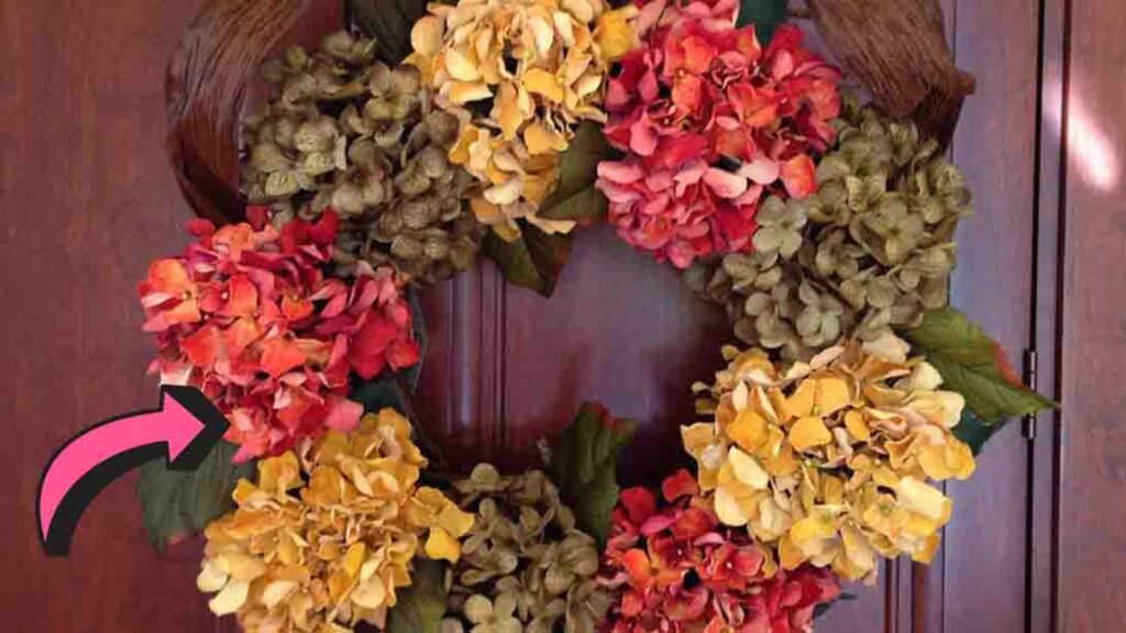 Finished DIY Fall Hydrangea Wreath, a completed DIY project