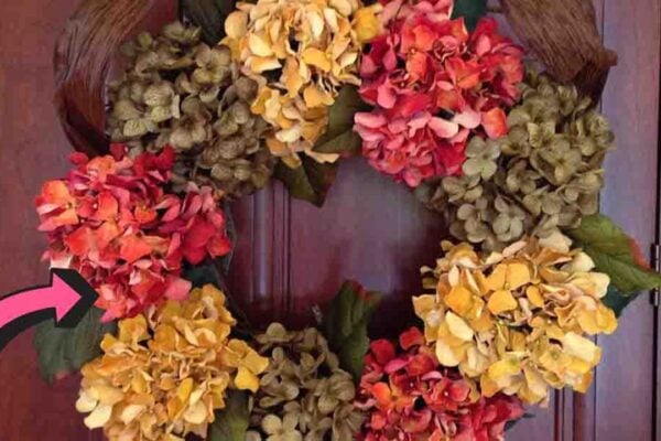 Finished DIY Fall Hydrangea Wreath, a completed DIY project
