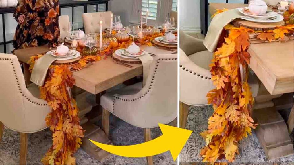 Finished DIY Fall Leaf Table Runner, a completed DIY project