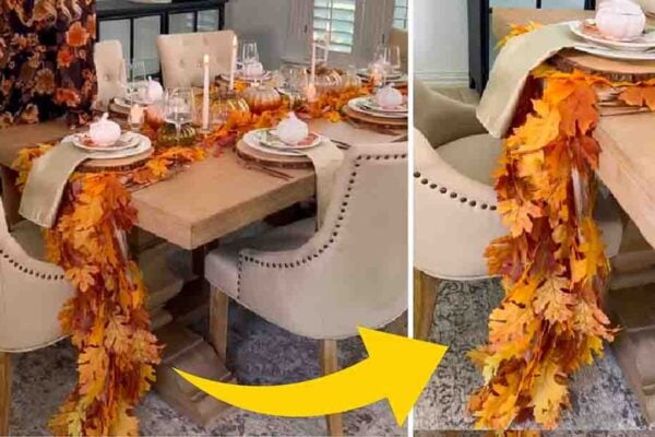 Finished DIY Fall Leaf Table Runner, a completed DIY project