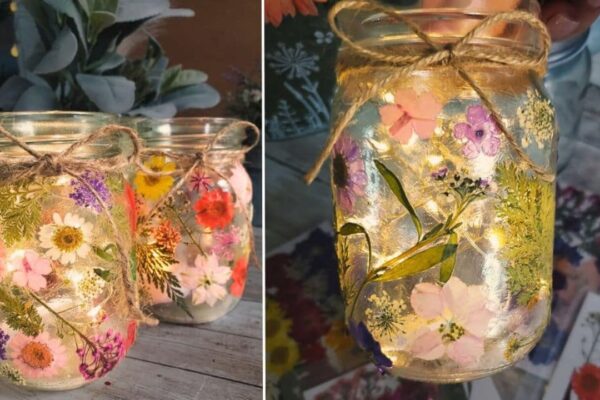 Finished DIY Flower Fairy Light Jar, a completed DIY project
