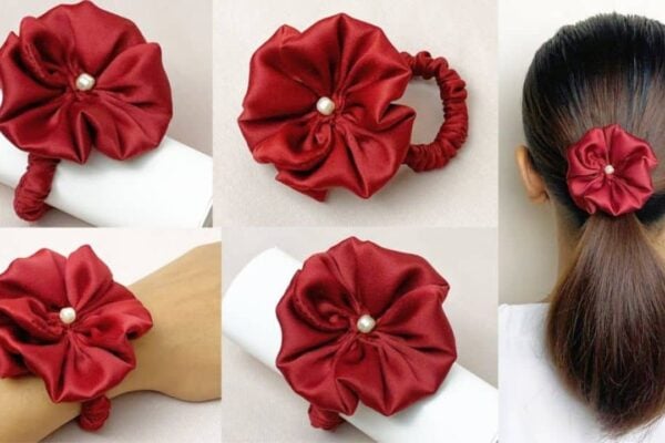 Finished DIY Flower Satin Silk Scrunchies, a completed DIY project