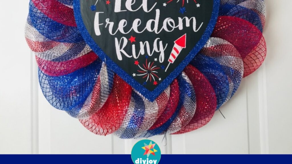 Finished DIY Fourth Of July Deco Mesh Wreath, a completed DIY project