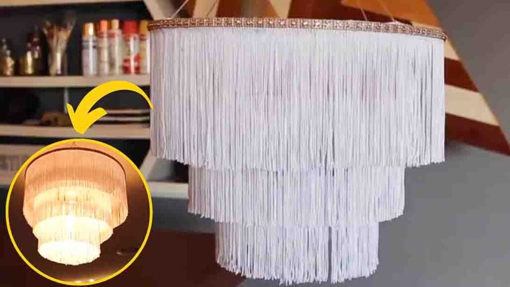 Finished DIY Fringe Chandelier, a completed DIY project
