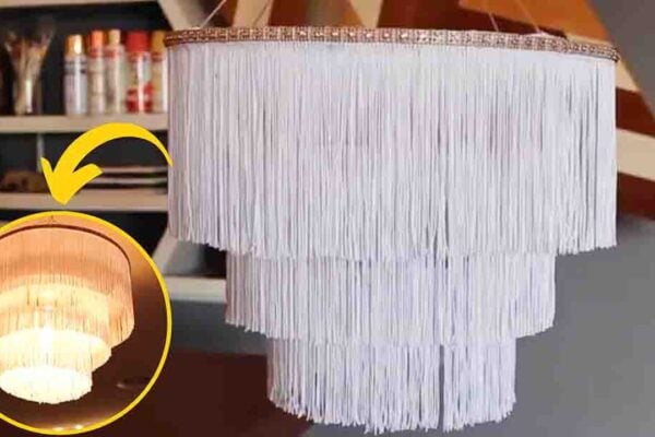 Finished DIY Fringe Chandelier, a completed DIY project