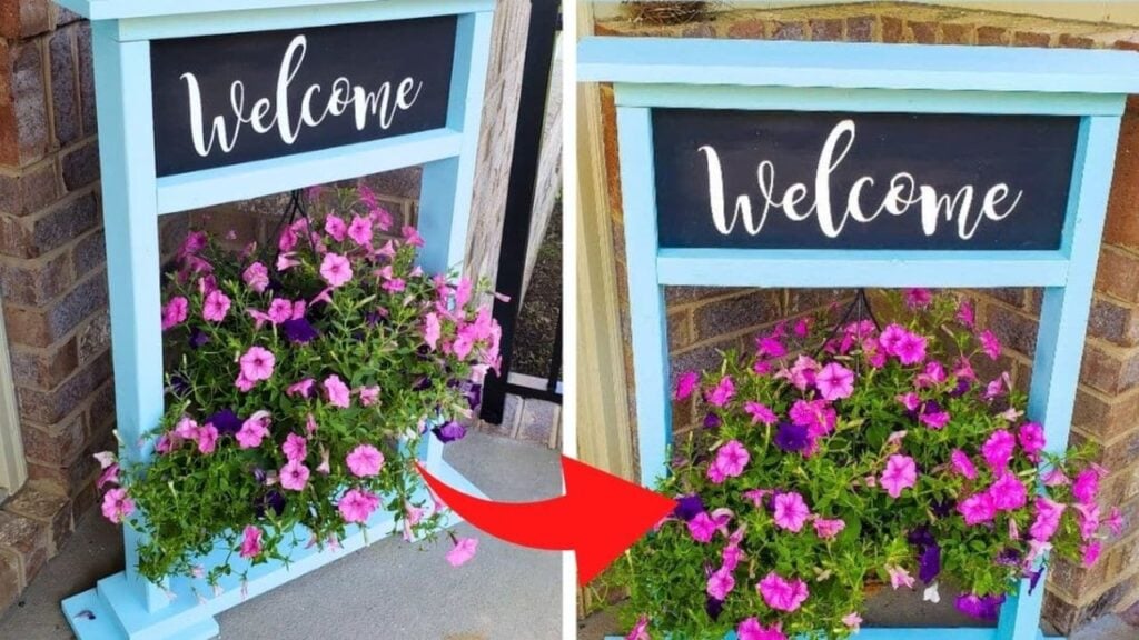Finished DIY Front Porch Hanging Flower Basket, a completed DIY project