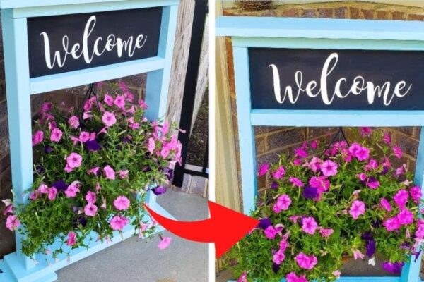 Finished DIY Front Porch Hanging Flower Basket, a completed DIY project