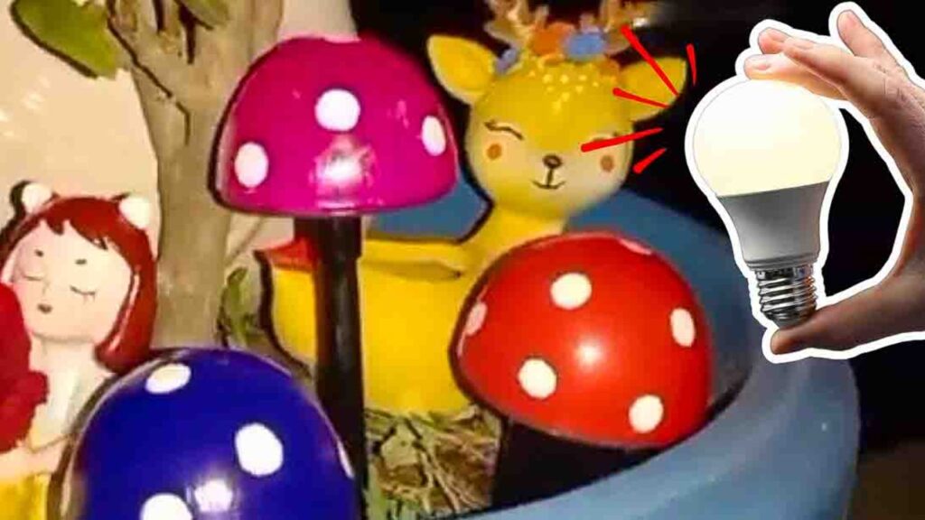 Finished DIY Garden Mushroom Using An Old LED Bulb, a completed DIY project