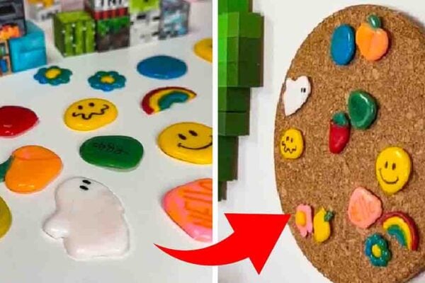 Finished DIY Hot Glue Pin Badges, a completed DIY project