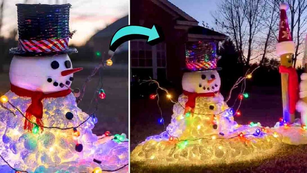 Finished DIY Light-Up Melting Snowman, a completed DIY project