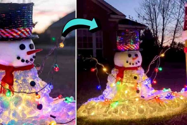 Finished DIY Light-Up Melting Snowman, a completed DIY project