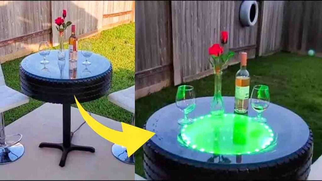 Finished DIY Light-Up Table Made From An Old Tire, a completed DIY project