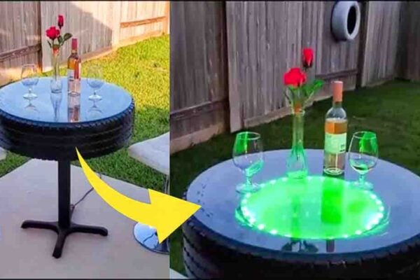 Finished DIY Light-Up Table Made From An Old Tire, a completed DIY project