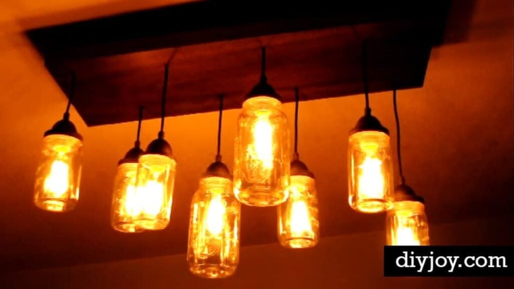 Finished DIY Rustic Mason Jar Chandelier, a completed DIY project