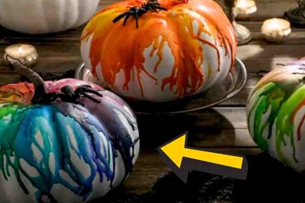Finished DIY Melted Crayon Pumpkin, a completed DIY project