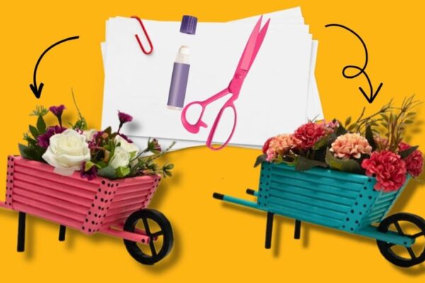 Finished DIY Mini Wheelbarrow Decor Using Paper, a completed DIY project