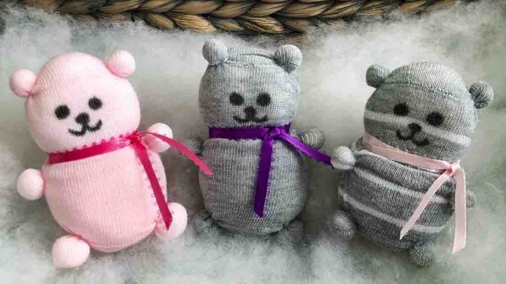 Finished DIY No-Sew Sock Bear, a completed DIY project