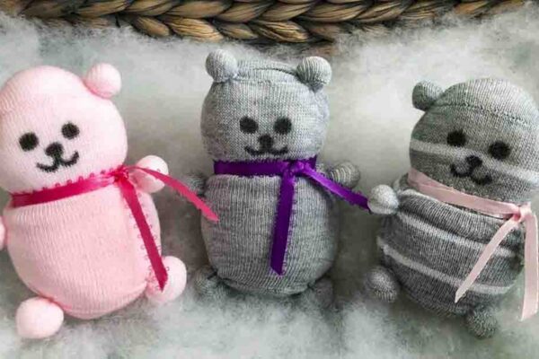 Finished DIY No-Sew Sock Bear, a completed DIY project