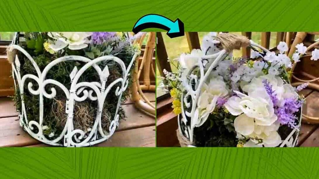 Finished Dollar Tree DIY Outdoor Flower Basket, a completed DIY project