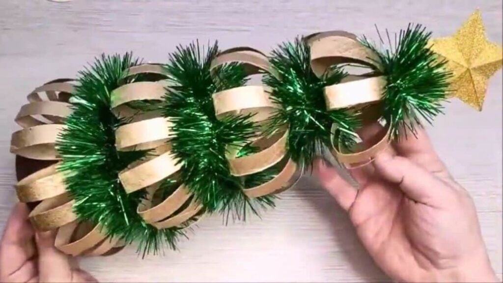 Finished DIY Paper Towel Roll Christmas Tree, a completed DIY project
