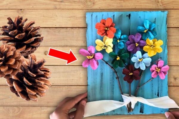 Finished DIY Pine Cone Flowers, a completed DIY project