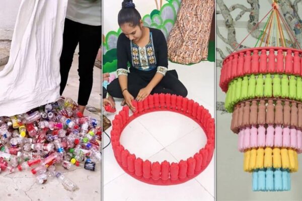 Finished DIY Plastic Bottle Chandelier, a completed DIY project