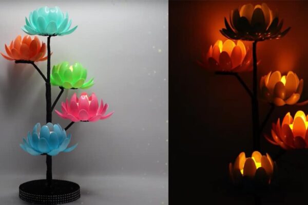 Finished DIY Candle Holder Made From Plastic Spoons, a completed DIY project