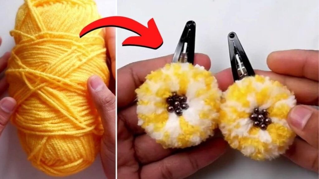 Finished DIY Puffy Yarn Hair Clip, a completed DIY project