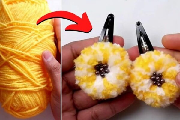 Finished DIY Puffy Yarn Hair Clip, a completed DIY project