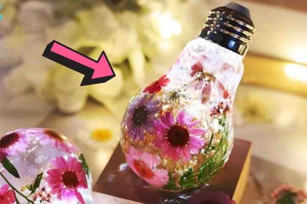 Finished DIY Resin Light Bulb with Dried Flowers, a completed DIY project