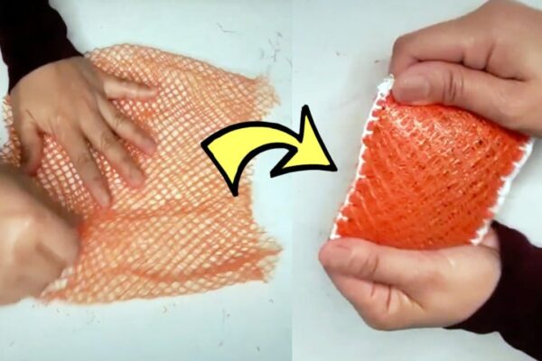 Finished DIY Scrubber Sponge from Mesh Produce Bags, a completed DIY project