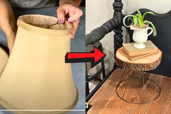 Finished DIY Side Table Using an Old Lampshade, a completed DIY project