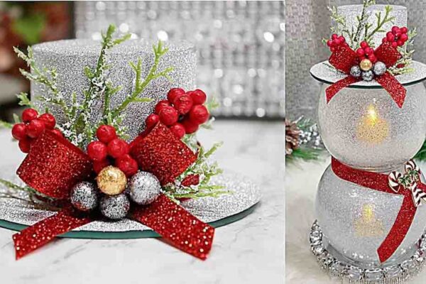 Finished DIY Glass Snowman Candle Holder, a completed DIY project
