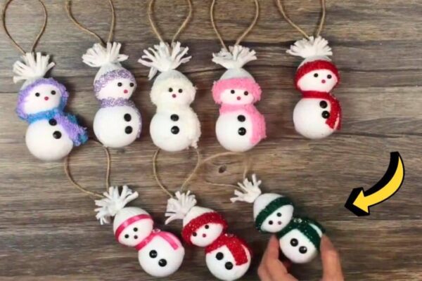 Finished DIY Sock Snowman Ornament, a completed DIY project