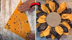 Finished DIY Sunflower Bandana Wreath, a completed DIY project