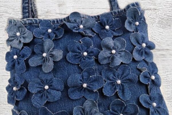 Finished An Upcycled Jean Purse With Flowers, a completed DIY project