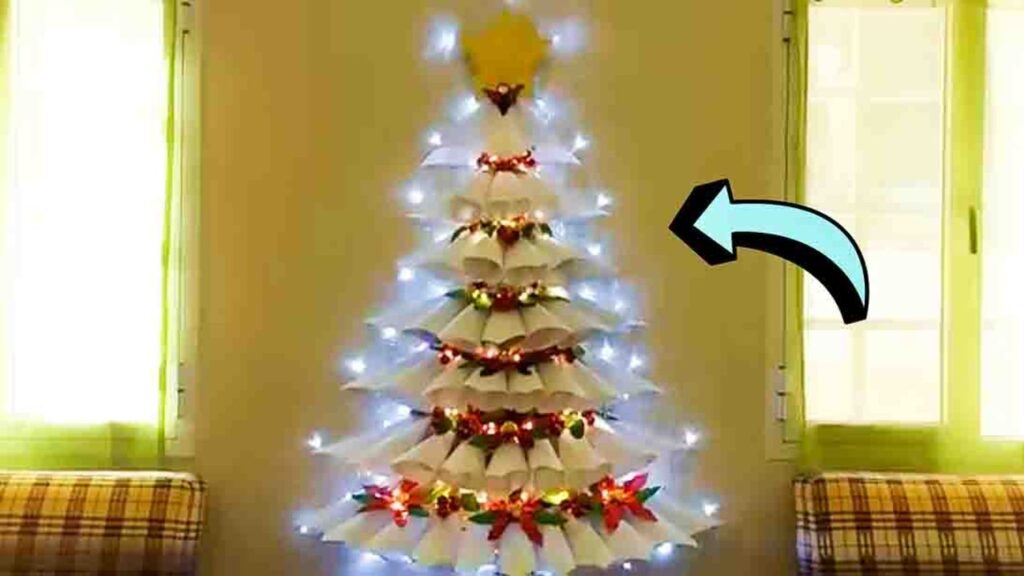 Finished DIY Recycled Wall Christmas Tree, a completed DIY project
