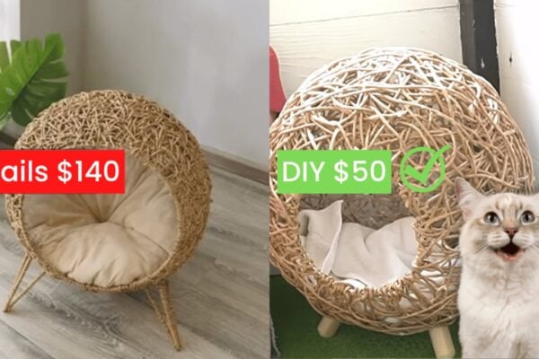 Finished DIY Wicker Cat Bed, a completed DIY project