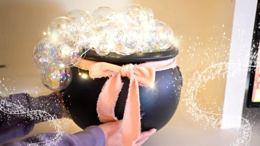 Finished DIY Witch Cauldron Halloween Decor, a completed DIY project