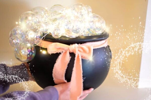 Finished DIY Witch Cauldron Halloween Decor, a completed DIY project