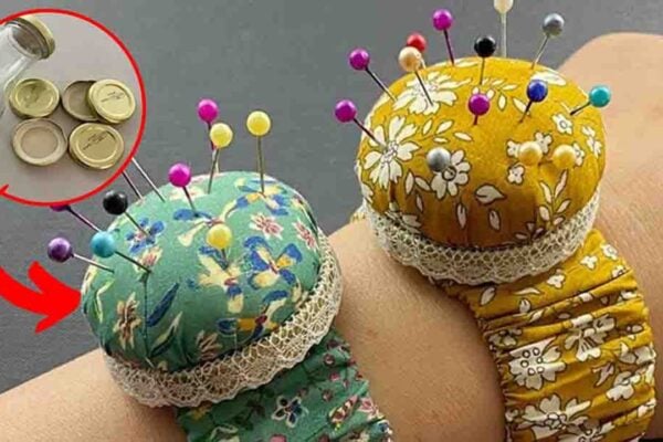 Finished DIY Wrist Pin Cushion Using A Bottle Cap, a completed DIY project