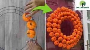 Finished Dollar Tree DIY Mini Pumpkin Wreath, a completed DIY project