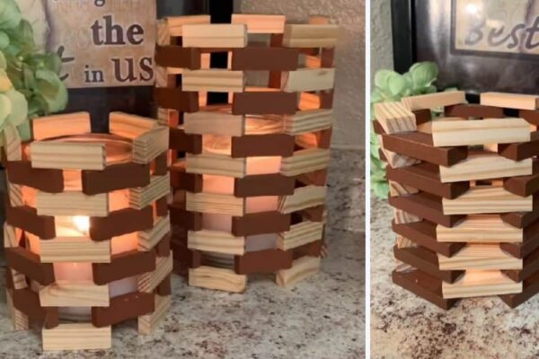 Finished Dollar Tree DIY Wooden Blocks Lantern, a completed DIY project