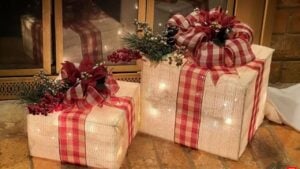 Finished Dollar Tree Light-Up Gift Christmas Decor, a completed DIY project