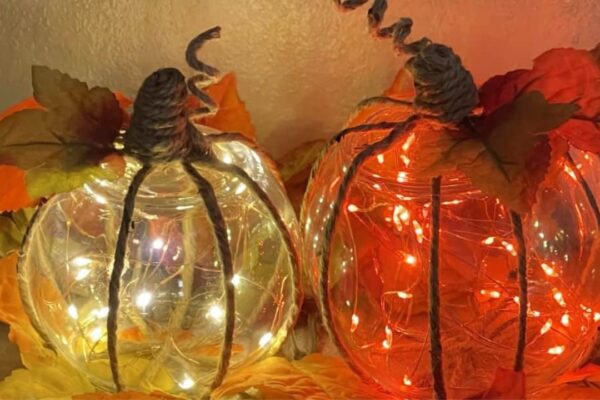 Finished Dollar Tree Lighted Pumpkin DIY, a completed DIY project