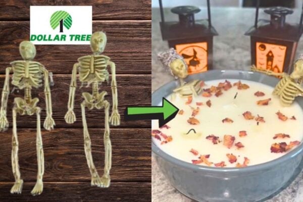 Finished Dollar Tree Skeleton Bath Candle, a completed DIY project