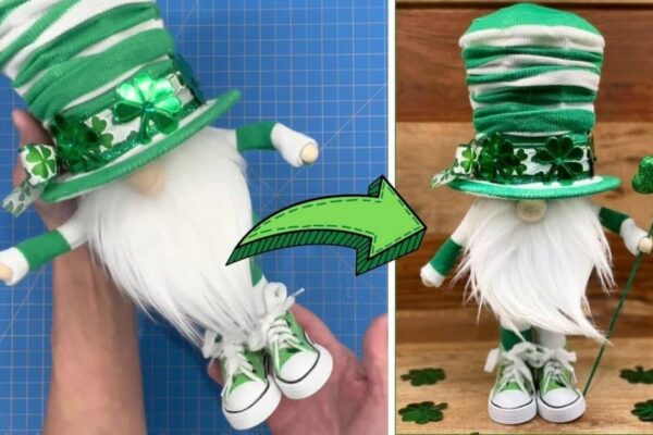 Finished Dollar Tree St. Patrick’s Day Gnome, a completed DIY project