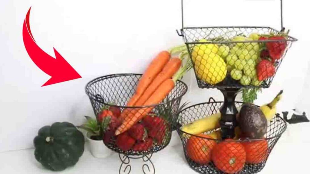 Finished Dollar Tree Tiered Fruit Basket Display, a completed DIY project