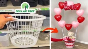 Finished Dollar Tree Valentine’s Day Basket DIY, a completed DIY project